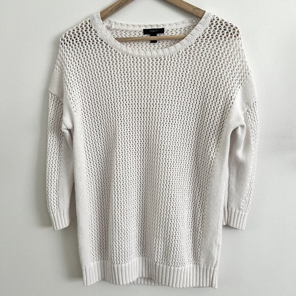 J. Crew Sweaters - J CREW Women's Cream Open-Knit XS 100% Cotton 1/4 Sleeve Oversized Sweater